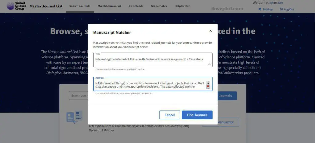 How To Use Manuscript Matcher? WoS Master Journal List - ILovePhD