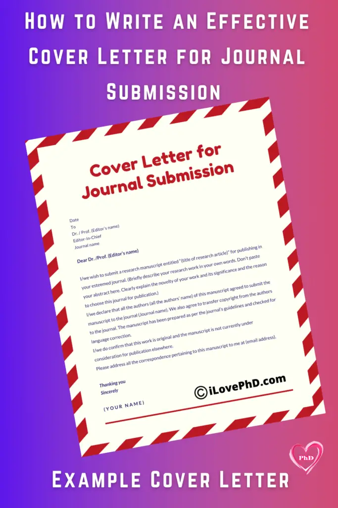 cover letter for submission of paper to journal