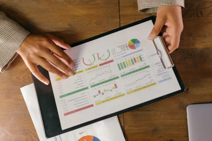 charts and graphs on paper on a clipboard