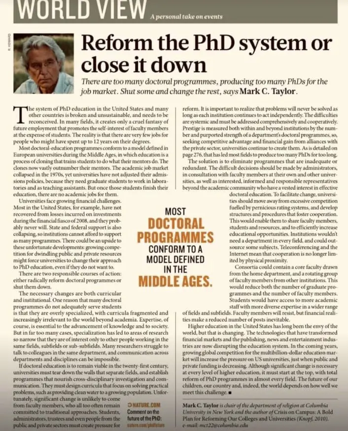 Reform the PhD System or Close It Down A Call for Change